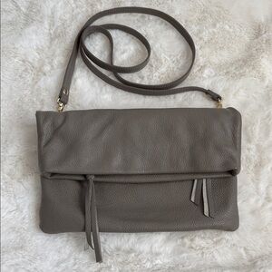 Pietro NYC 1982 Grey Pebbled Leather Crossbody Zip Shoulder Bag Foldover Clutch